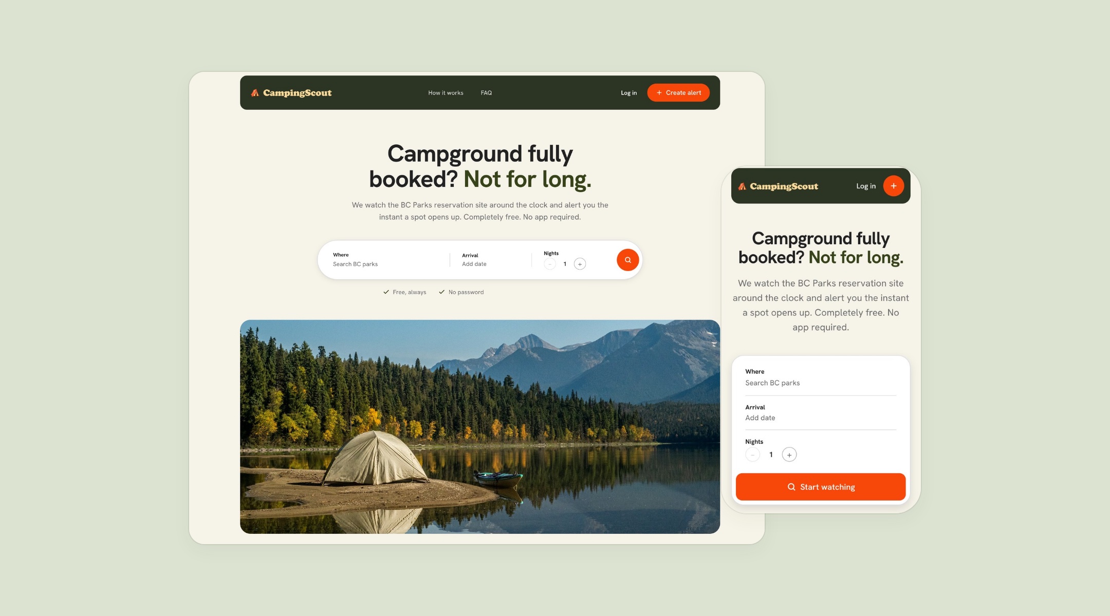 CampingScout campsite alert app on desktop and mobile