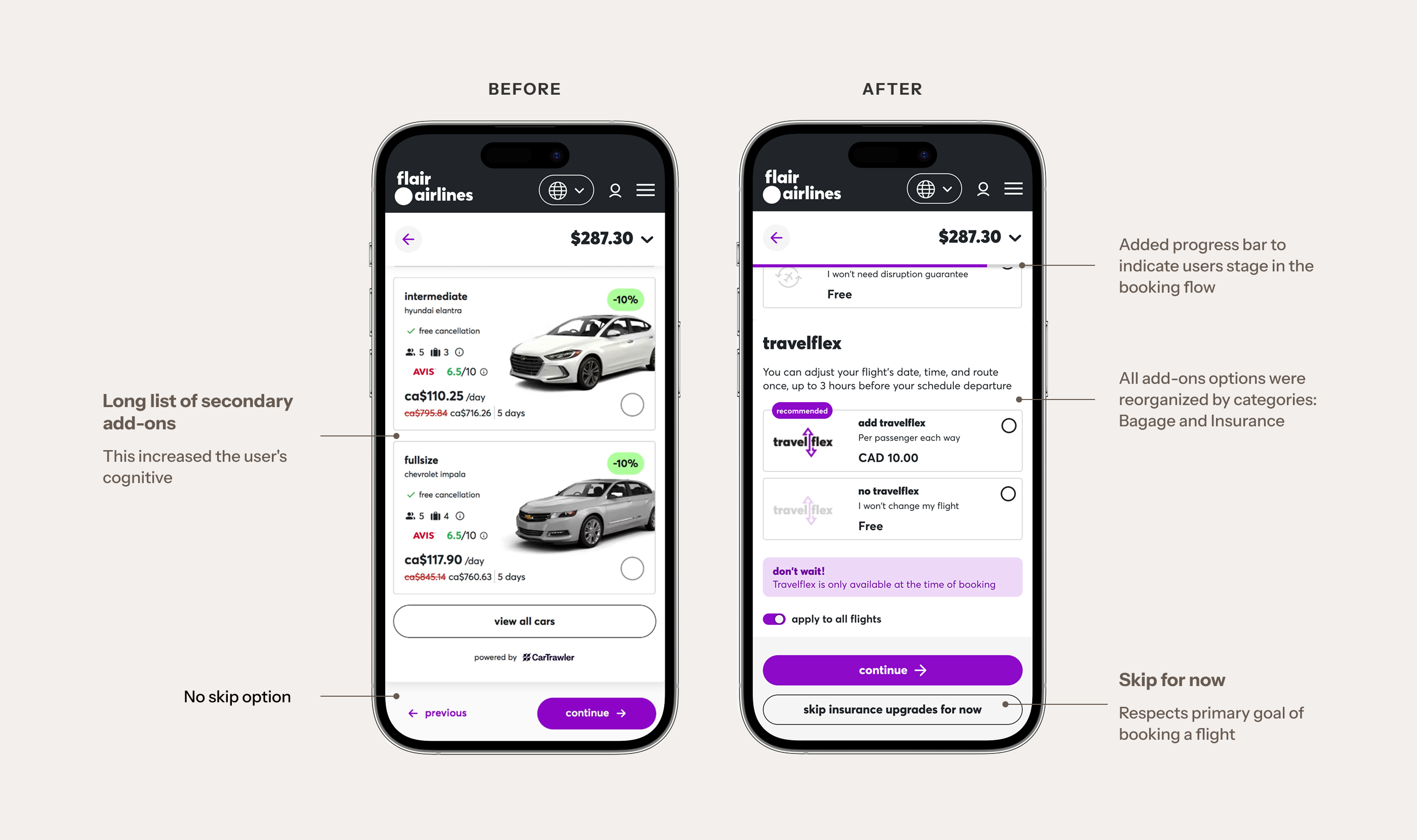 One of the add-ons page comparison